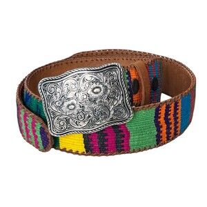 JAMES HALBERT BELT VINTAGE BOHO TRIBAL NATIVE HANDWOVEN BRIGHT COLORS SIZE 38 M